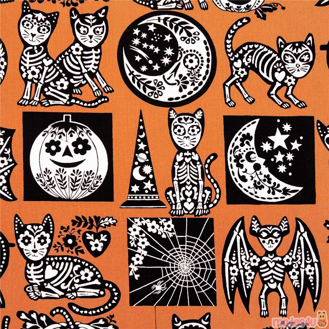 Silhouette Halloween Stamps Skeleton Cats Pumpkin Moon Fabric