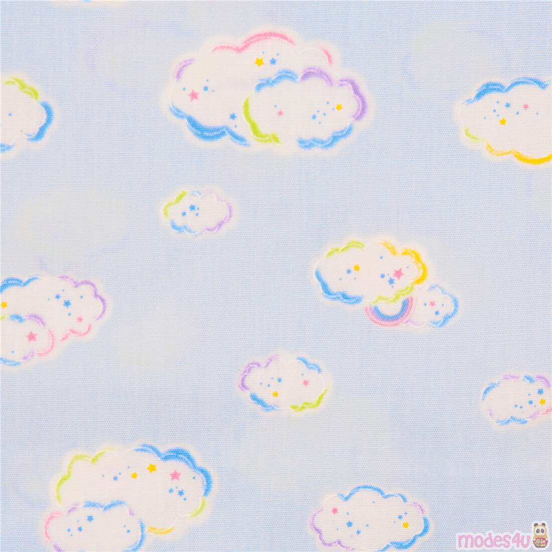 Rainbow Edge Clouds Filled with Stars Fabric
