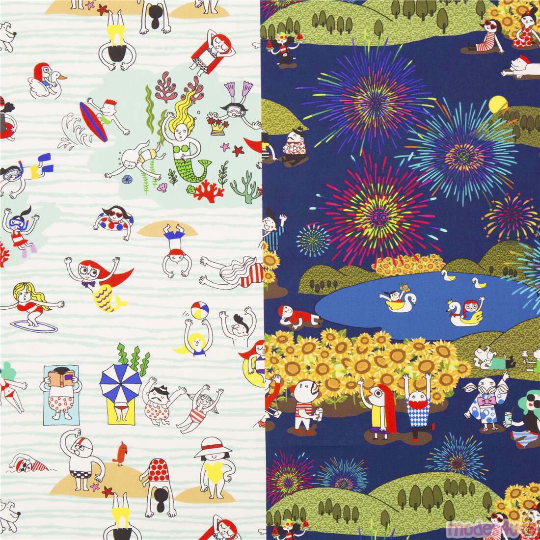 Unique Two Prints in One Fireworks Beach Fabric