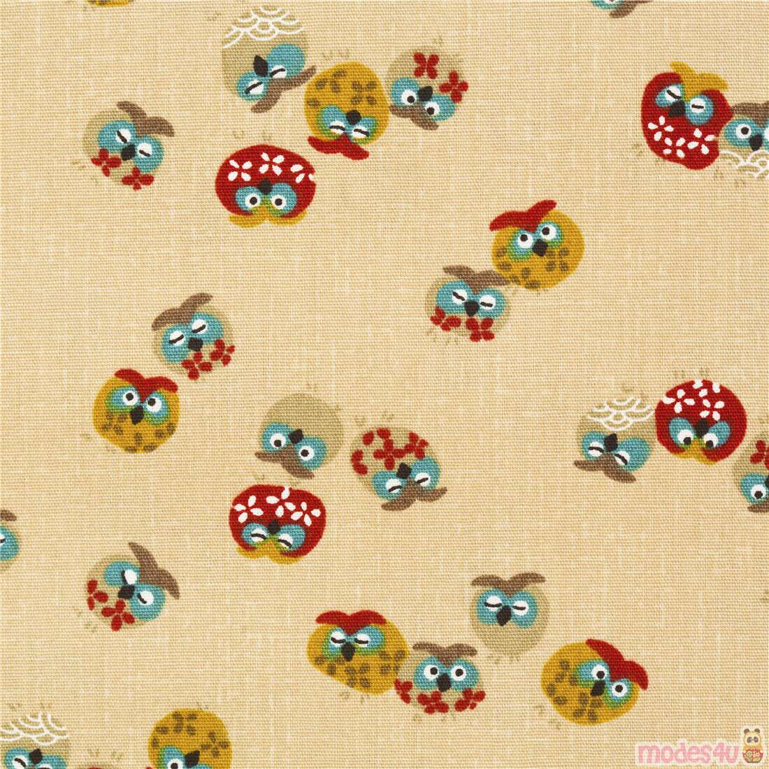 Japanese Cute Colourful Patterned Owls Fabric