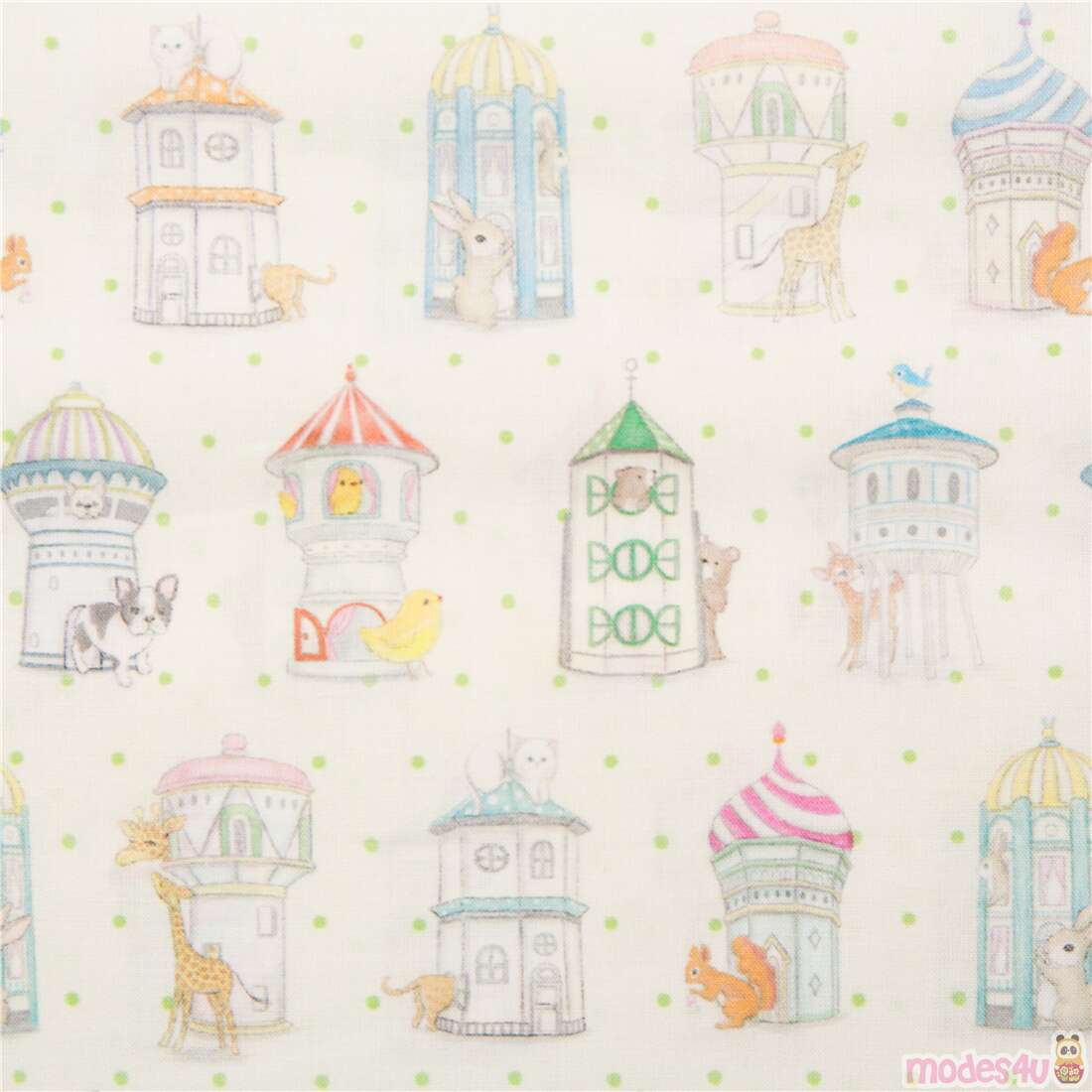 Whimsical Cute Animals in Towers Fabric