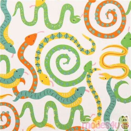 tessuto bianco Hisses And Kisses serpenti animali Tessuto