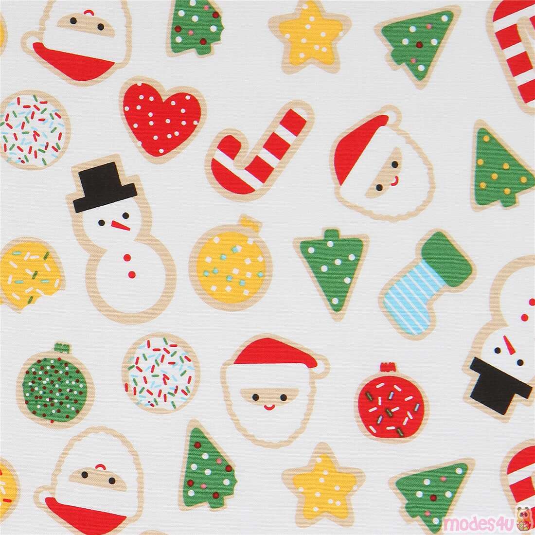 tessuto bianco biscotti natalizi colorati Tessuto