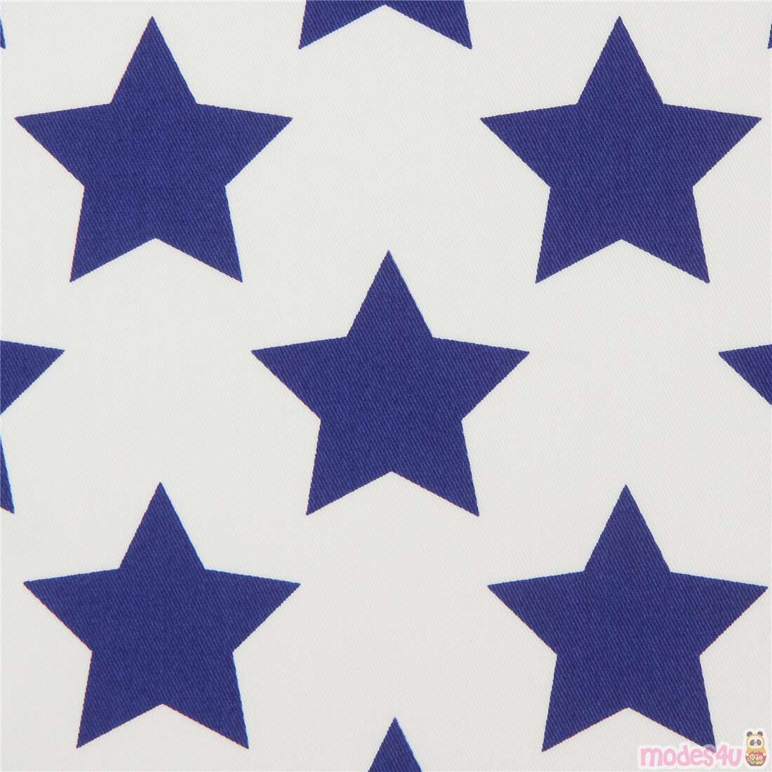 Large Dark Blue Stars on White Fabric
