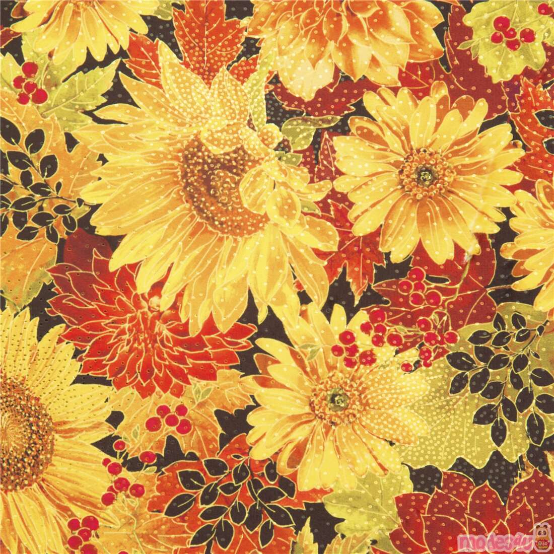 Sparkle Gold Sunflowers Super Soft Cuddly Fabric