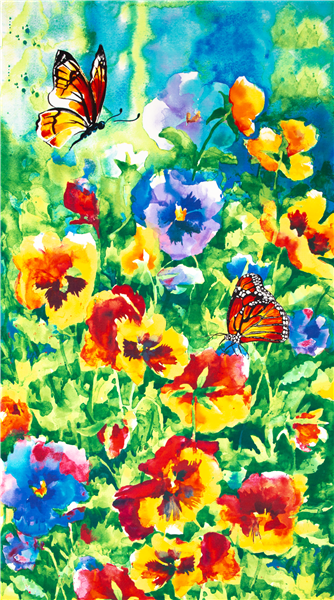 Pansies Butterflies Garden Florals Panel Fabric
