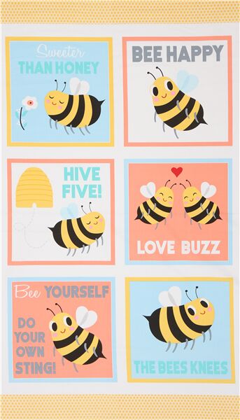 Bees Knees Happy Colorful Cartoon Honey Bee Fabric