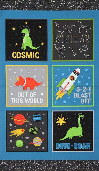 Outer Space Dinosaur Astronaut Fabric