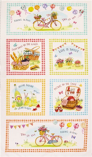 Summer Picnic Colorful Gingham Squares Panel Fabric