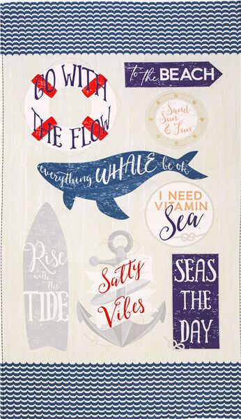 To the Beach Ocean Nautical Quotes Panel Fabric