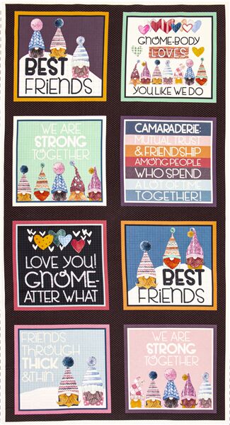 Love You Adorable Gnomes Phrases Panel Fabric