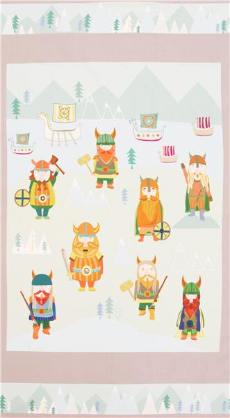 Vikings Swords Helmets Mountains Fabric