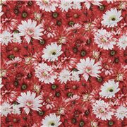 Baumwollhemdenstoff rote korallenfarbene wei&szlig;e Blumen aus Japan