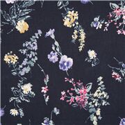 tessuto blu scuro cotone lawn fiori sparpagliati garofani margherite