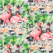 Vogel Stoff rosa Flamingo gr&uuml;nes Blatt Aquarell