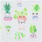 Tissu bleu-gris p&acirc;le avec des animaux et des plantes