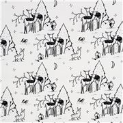 Tissu blanc avec des biches, des faons, une for&ecirc;t, des lapins