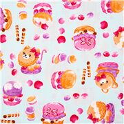 Flauschiger Tierpfannkuchen hellblauer Popeline-Stoff Kuchen rosa lila