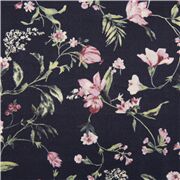tessuto blu inchiostro cotone lawn fiori viola