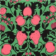 Japan Oxford gr&uuml;ner Stoff schwarzes Verzierungsmuster rosa Frucht Beere