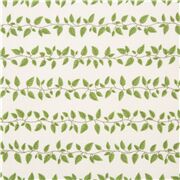Tissu japonais blanc feuilles de vignes vertes illustr&eacute;es en rang&eacute;es, feuillage