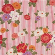 Japanese Kimono Style Stripe Golden Florals