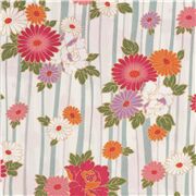 Japanese Kimono Style Stripe Golden Florals