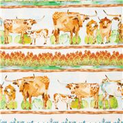 Longhorn K&uuml;he K&auml;lber Vieh Streifen Stoff mit Blumen