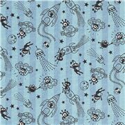 Tissu en coton bleu espace navette spatiale extraterrestres noirs