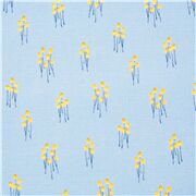 Tissu en coton bleu bouquets de champignons fleurs jaunes
