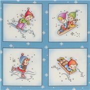 tessuto blu neve bambini inverno divertimento cotone Ritagli