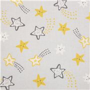 Tissu coton gris avec d'adorables &eacute;toiles filantes souriantes jaunes