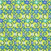 Lime Green Blue Trellis Flowers