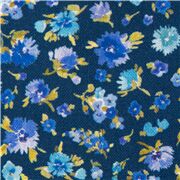 Tissu en coton bleu marine avec un feuillage jaune et des fleurs