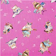 tessuto rosa gatti colorati musica note cotone