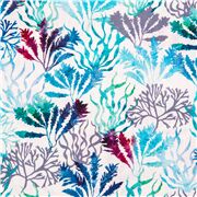 tessuto bianco cotone alghe piante acquatiche blu