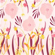 tessuto rosa fiori bianchi cotone