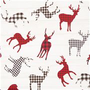 Minky Polyester cremefarbener rot karierter Weihnachtshirschstoff