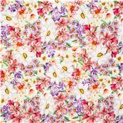Tissu en coton rose cr&egrave;me avec des fleurs printani&egrave;res romantique