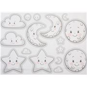 Giant Cute Smiling Moons Stars Clouds Stretch Panel