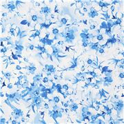 blaue Blumenstr&auml;u&szlig;e wei&szlig;er Baumwollstoff Restst&Atilde;&OElig;ck