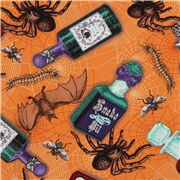 orange Halloween-Stoff mit Zaubertr&auml;nken und Insekten