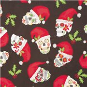 Tissu polyester cr&acirc;nes en sucre rouges-blanc branches houx