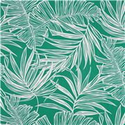 Tissu vert &eacute;meraude avec des feuilles tropicales