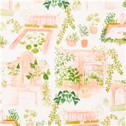 tessuto stile acquerello orangerie cotone piante vasi