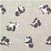 Tissu gris avec des pandas noirs blancs dans diff&eacute;rentes positions