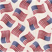 tessuto bianco tossed mini USA flags cotton fabric