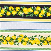 Tela de rayas azul beis verde limones amarillos Retazo
