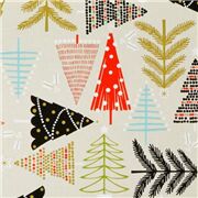 beige Weihnachtsstoff mit orange schwarzen B&auml;umen von Alexander Henry