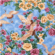 tessuto blu Giappone fiori peonie gru USA cotone